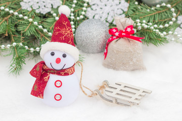 Рождественские украшения снеговик и шары