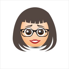 Fototapeta premium Woman smiles. Girl in glasses with long hair. Vector illustration.