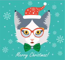 Christmas Greeting Card Design. Christmas Cat