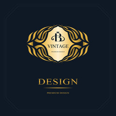 Monogram design elements, graceful template. Calligraphic elegant line art logo design. Letter emblem sign B for Royalty, business card, Boutique, Hotel, Heraldic, Jewelry. Vector illustration
