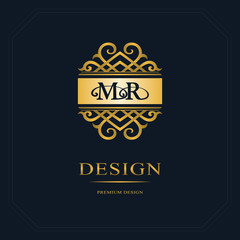 Monogram design elements, graceful template. Calligraphic elegant line art logo design. Letter emblem sign M, R for Royalty, business card, Boutique, Hotel, Heraldic, Jewelry. Vector illustration