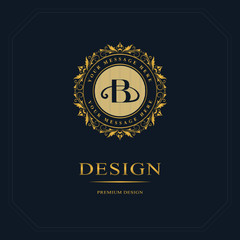 Monogram design elements, graceful template. Calligraphic elegant line art logo design. Letter emblem sign B for Royalty, business card, Boutique, Hotel, Heraldic, Jewelry. Vector illustration