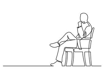 continuous line drawing of businessman sitting thinking