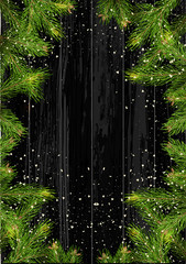 Christmas card background with fir tree and holidays decorations.