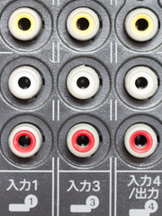 Fototapeta premium Back panel of a television, RCA sockets