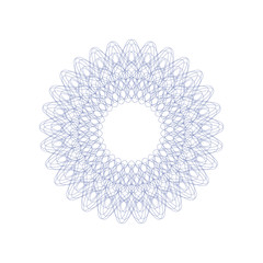 Guilloche decorative rosette element. Digital watermark. It can be used as a protective layer for certificate, voucher, banknote, money design, currency, note, check, ticket, reward etc.