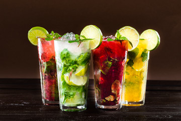 Collection of colorful tropical cocktails