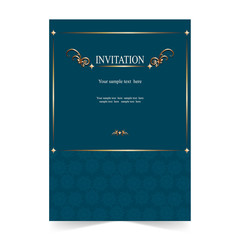 Invitation card, wedding card with ornamental on blue background