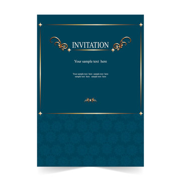 Invitation card, wedding card with ornamental on blue background