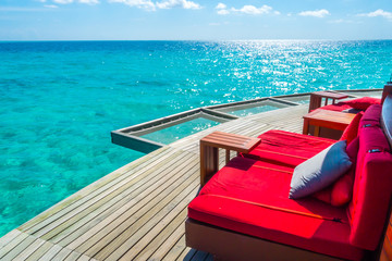 Vacation net seat in tropical Maldives island and beauty of the