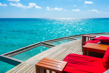 Vacation net seat in tropical Maldives island and beauty of the