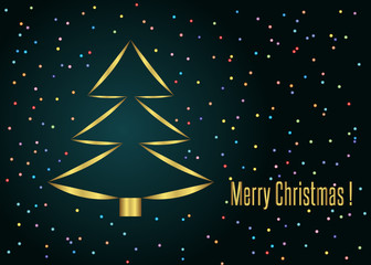 Merry christmas vector illustration with golden christmas tree.