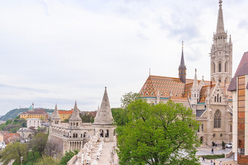 Fototapeta na wymiar Panoramic view of Budapest city from the famous Fishermen Bastion in Budapest, Hungary.