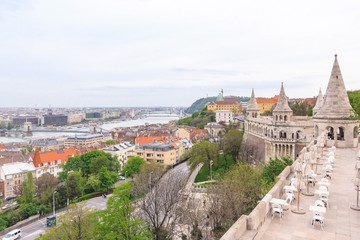 Naklejka na ściany i meble Panoramic view of Budapest city from the famous Fishermen Bastion in Budapest, Hungary.