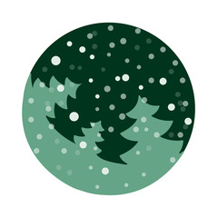 Fir tree flat with snowflakes. Vector illustration. Light green fir on dark green background