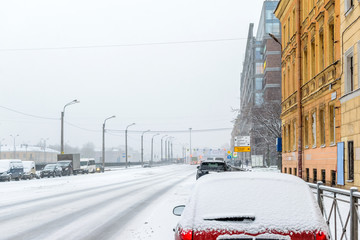 RUSSIA, SAINT-PETERSBURG - November, 2016: the heavy snowfall in the city