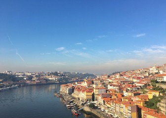 PORTO, PORTUGAL - NOVEMBER 17, 2016 : landscape of the Douro river and the historical town of Porto