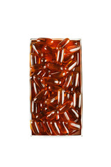 Gelatin gel capsules on white background