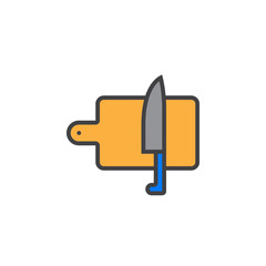 Cutting board with knife line icon, filled outline vector sign, linear colorful pictogram isolated on white. logo illustration