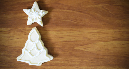 Christmas gingerbread cookies on wooden table with copy space ,