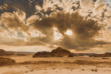Fototapeta na wymiar Sandy desert in Egypt at sunset