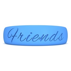 Blue rubber plastic stretch friends bracelet. 3d render isolated on white background.