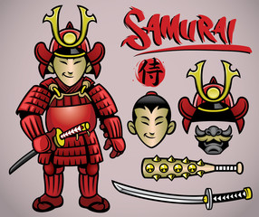 cartoon samurai with the complete gears