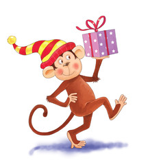 Christmas card. A cute funny monkey