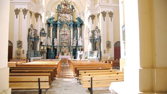 nave of gothic basilica in Buchach city