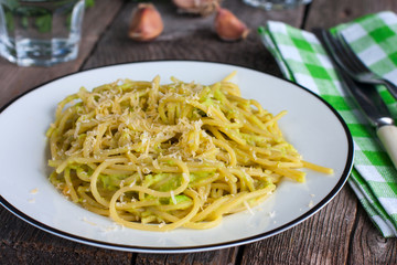 Pasta with cheese and avocado