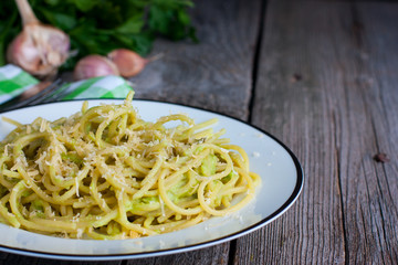 Pasta with cheese and avocado
