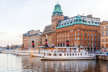 quay with ships in Stockholm