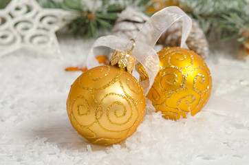 Two christmas balls. Holiday decoration.