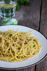 Pasta with cheese and avocado