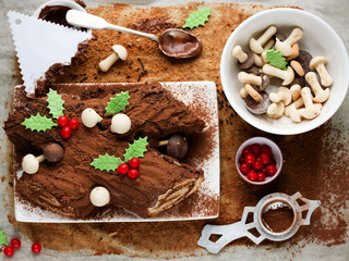 Traditional Christmas Yule Log cake