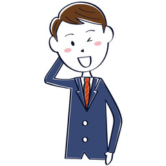 かわいい　真面目そうなビジネスマン　線画 　上半身　照れる
