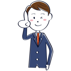 かわいい　真面目そうなビジネスマン　線画 　上半身　ポイント
