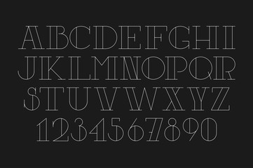 Custom latin poster font. Bold contrast serif thin uppercase.