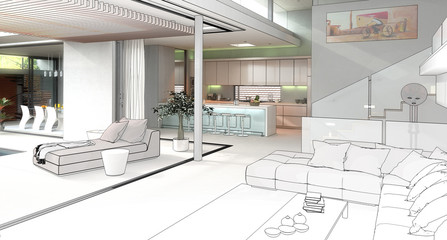 Modern House Interior (drawing)