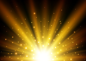 Gold light shining with sparks on clipping mask vector illustration