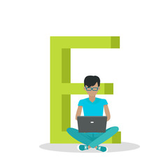 Alphabet Mobile People Vector Flat Design Concept