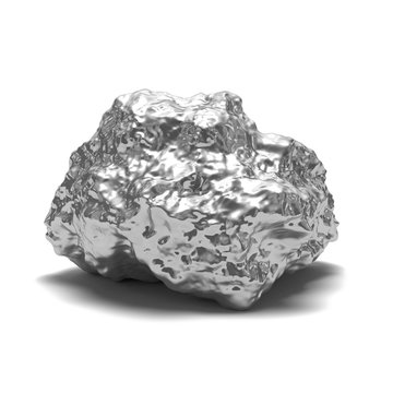 Silver nugget on a white background. 3d render