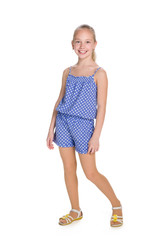 Smiling blonde girl on the white background