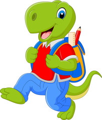Cartoon funny dinosaur with backpack


