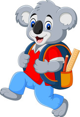 Naklejka premium Kreskówka zabawny koala z plecakiem