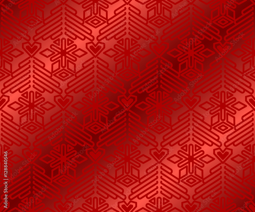 Wall mural christmas abstract seamless pattern with fir-tree and star. red pattern on the wrapping paper.