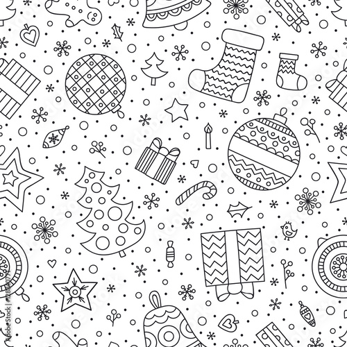 Christmas Elements Vector Seamless Pattern With Winter Holiday Objects