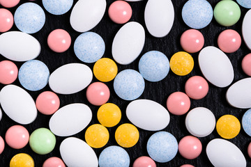 Background with medicines, tablets, vitamins and supplements pills