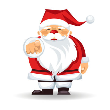 Santa Claus points a finger. isolated cartoon character. vector illustration