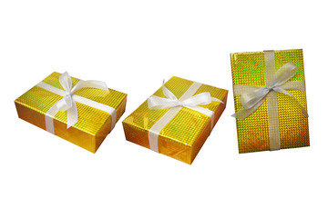 Gift boxes set wrap and ribbon with gold foil multicolor shiny w